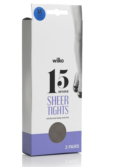 Wilko 15 denier sheer women pantyhose tights pack of 3