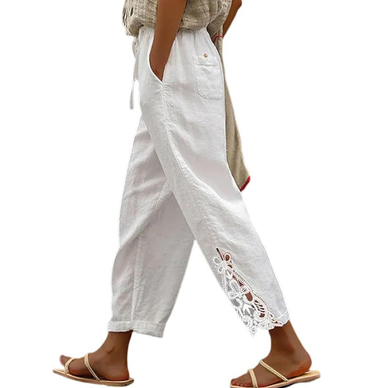 Women Casual Lightweight Drawstring Elastic Waist Pants With Pockets 19203