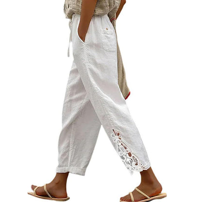 Women Casual Lightweight Drawstring Elastic Waist Pants With Pockets 19203