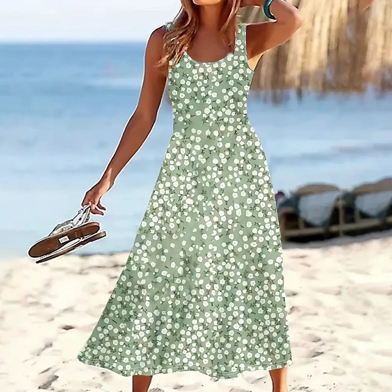 Women Floral Summer Maxi Dress Casual Beach Printed Sleeveless Boho Flowy Tank Sundress 19203