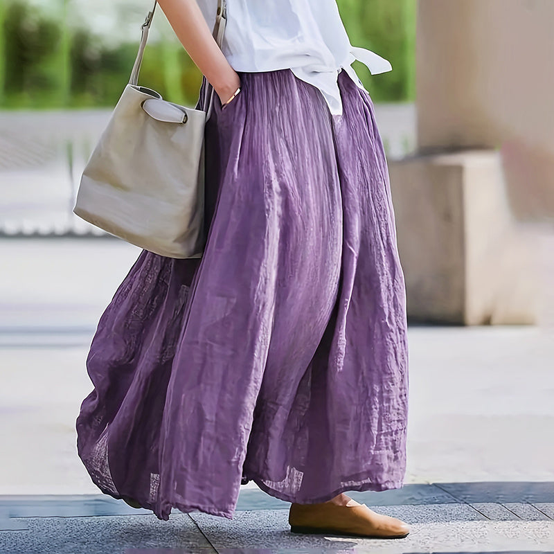 Women Bohemian Beach A-Line Dress Elastic Waist Flowy Long Maxi Skirt With Pockets 19203