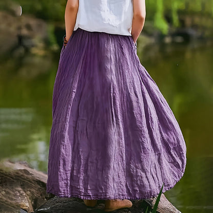 Women Bohemian Beach A-Line Dress Elastic Waist Flowy Long Maxi Skirt With Pockets 19203