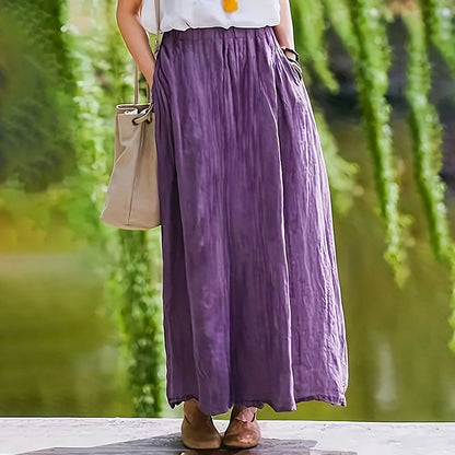Women Bohemian Beach A-Line Dress Elastic Waist Flowy Long Maxi Skirt With Pockets 19203