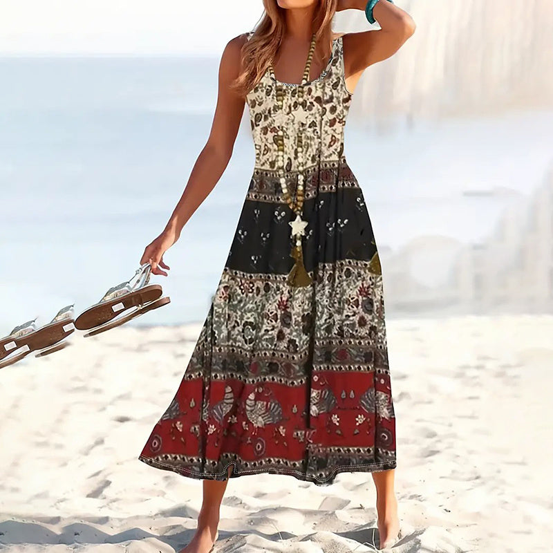 Women Floral Summer Maxi Dress Casual Beach Printed Sleeveless Boho Flowy Tank Sundress 19203