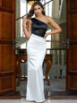 Women Sexy Off Shoulder Sleeveless Black&White Elegant  Bodycon Dress 19203