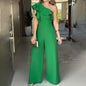 Women Summer Dressy Jumpsuits Sleeveless Ruffle One Shoulder Casual Wide Leg Pants Romper 19203