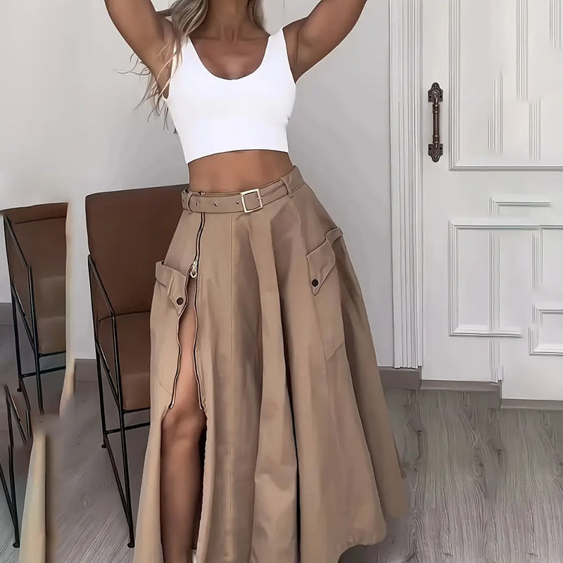 Women Two Piece Outfits Summer Cropped Vest Top High Waisted Slit Skirt Casual Matching Sets 19203