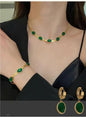 Oval Green Crystal Pendant Necklace Set With Bracelet tmenib-kq