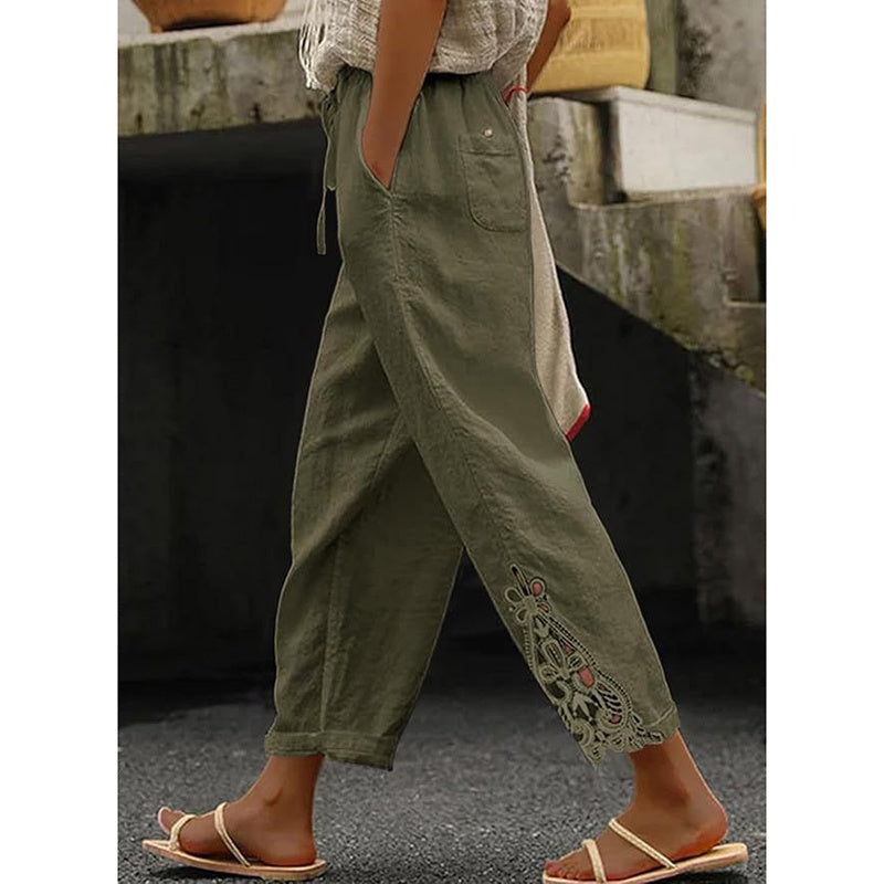 Women Casual Lightweight Drawstring Elastic Waist Pants With Pockets 19203