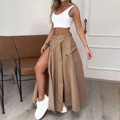 Women Two Piece Outfits Summer Cropped Vest Top High Waisted Slit Skirt Casual Matching Sets 19203