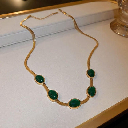 Oval Green Crystal Pendant Necklace Set With Bracelet tmenib-kq