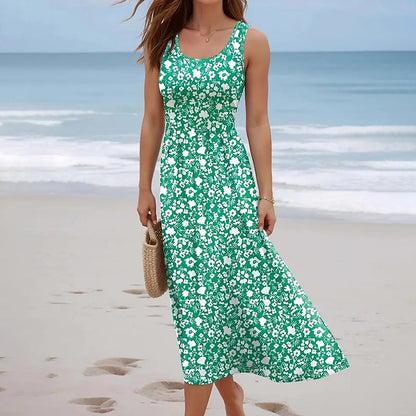 Women Floral Summer Maxi Dress Casual Beach Printed Sleeveless Boho Flowy Tank Sundress 19203