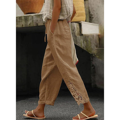 Women Casual Lightweight Drawstring Elastic Waist Pants With Pockets 19203