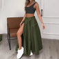 Women Two Piece Outfits Summer Cropped Vest Top High Waisted Slit Skirt Casual Matching Sets 19203