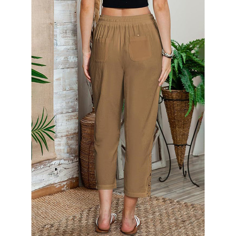 Women Casual Lightweight Drawstring Elastic Waist Pants With Pockets 19203