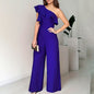 Women Summer Dressy Jumpsuits Sleeveless Ruffle One Shoulder Casual Wide Leg Pants Romper 19203