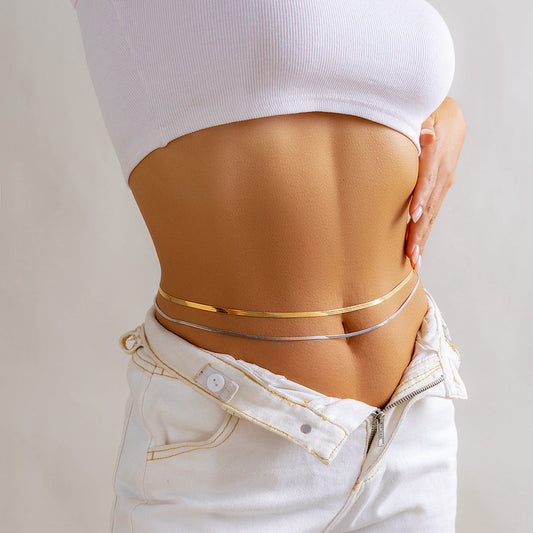 Classic Flat Snake Link Waist Chain Imitation Pearl Beads for Women Sexy Belly Body Chains Jewelry Party Summer Street 19203