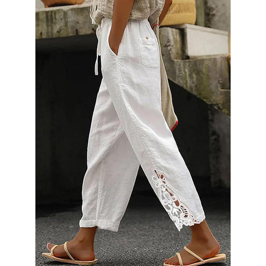 Women Casual Lightweight Drawstring Elastic Waist Pants With Pockets 19203