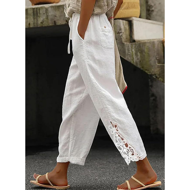 Women Casual Lightweight Drawstring Elastic Waist Pants With Pockets 19203