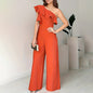 Women Summer Dressy Jumpsuits Sleeveless Ruffle One Shoulder Casual Wide Leg Pants Romper 19203