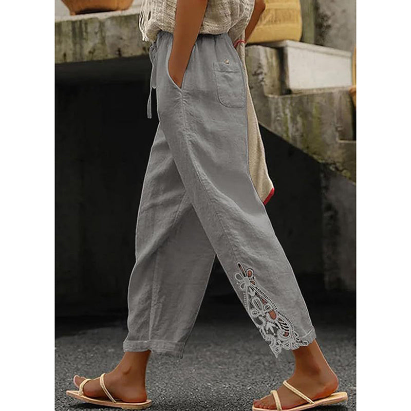 Women Casual Lightweight Drawstring Elastic Waist Pants With Pockets 19203