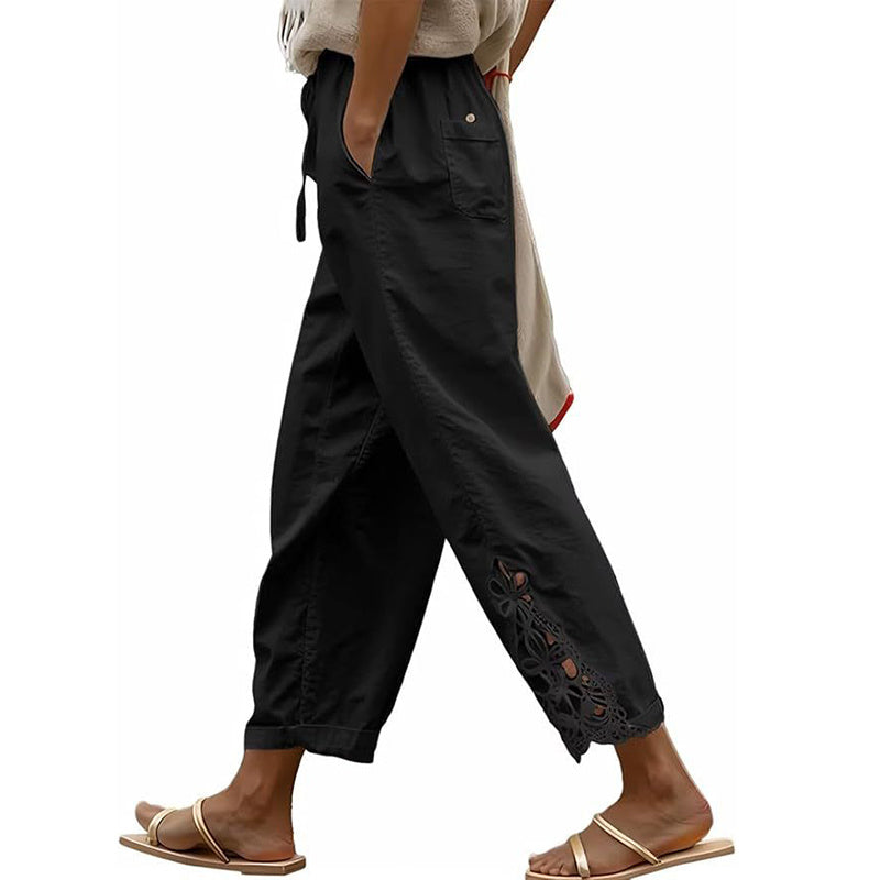Women Casual Lightweight Drawstring Elastic Waist Pants With Pockets 19203