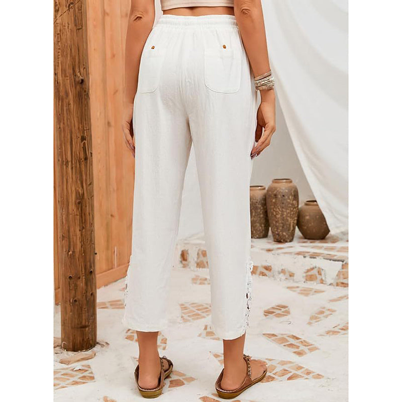 Women Casual Lightweight Drawstring Elastic Waist Pants With Pockets 19203